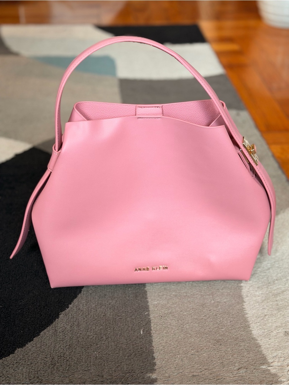 Anne Klein Pink Structured Shoulder Bag with Gold Logo